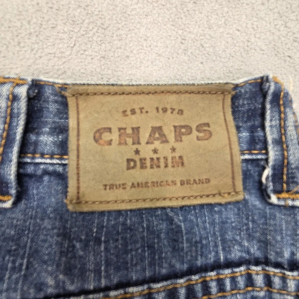 Chaps Denim Jeans Mens 40x27‎ Blue Carpenter Relaxed Straight Raw Hem Distressed
